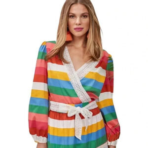 NEW YORK & CO. | Vibrant Multicolored Wrap-Front Poplin Blouse Size M